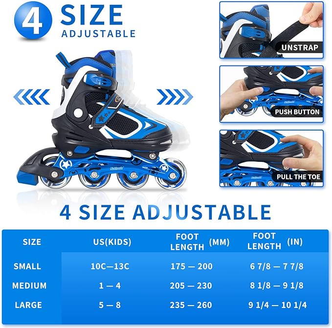 Nattork Blade Roller Skates for Boys with Light Up Wheel, Outdoor & Indoor Illuminating Black Inline Skates for Boys Little Kids Toddler Ages 5-8 4 5 6, Beginners