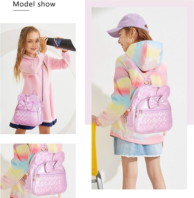 KL928 Girls Bowknot Polka Dot Cute Mini Backpack Small Daypacks Convertible Shoulder Bag Purse for Women