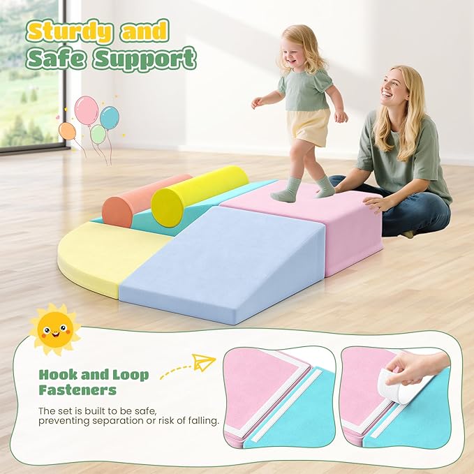 Lischwert Foam Climbing Blocks for Toddlers 1-3, 6pcs Soft Play Set with Crawling Exploration Toys, Indoor Outdoor Infant Safe Blocks for Baby Gym Toddler Playground