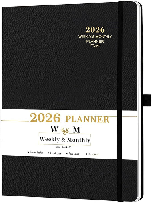 2026 Planner - 2026 Planner Weekly and Monthly, JAN 2026 - DEC 2026, Calendar Planner with Hardcover,Thick Paper, Back Pocket, Notes Pages, Pen Loop (9" x 11") - Black