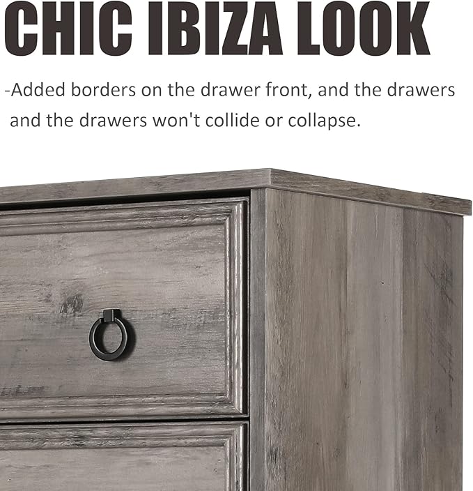 LGHM Modern 6 Drawer Dresser, Dressers for Bedroom, 44.33" Tall Chest of Drawers Closet Organizers & Storage Clothes - Easy Pull Handle, Textured Borders Living Room, Hallway, Gray