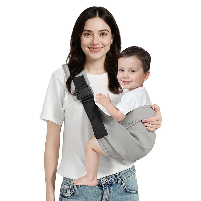 Baby Sling Carrier, Toddler Carrier Sling with Double Safety Buckle and Adjustable Shoulder Strap(7-30lbs), Baby Carriers One Size Fits All, Grey