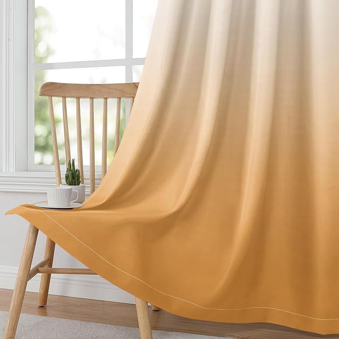 HOMEIDEAS Gold Ombre Blackout Curtains 52 X 84 Inch Length Gradient Room Darkening Thermal Insulated Energy Saving Grommet 2 Panels Window Drapes for Living Room, Bedroom