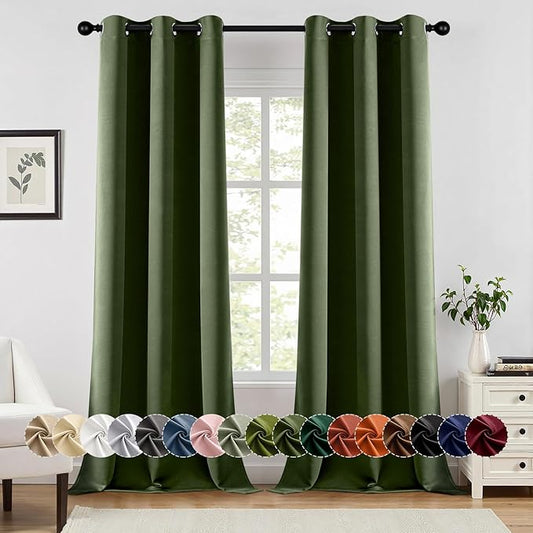 MIULEE Olive Green Blackout Curtains for Bedroom Living Room 90 Inches Long 2 Panels, Thermal Insulated Room Darkening Drapes Solid Grommet Top Noise Reducing Dark Green Window Treatments 40x90 Inch