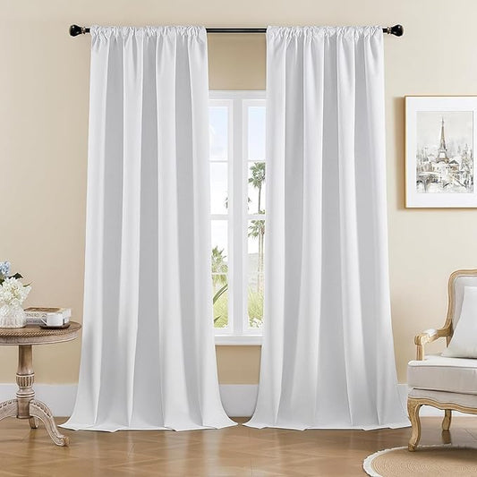 Joydeco Faux Linen Blackout Curtains for Bedroom,White Blackout Curtains 108 inches Long,100% Blackout Solid Thermal Insulated Window Drapes Luxury Decor for Living Room（W52xL108 Inch,White）
