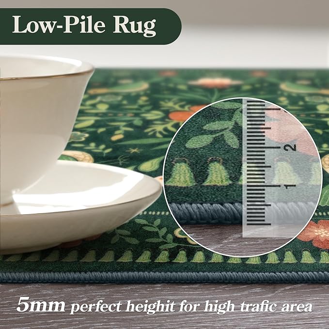 Moynesa Boho Bird 9x12 Area Rug Washable Living Room Rug, Low-Pile Green Floral Bedroom Rugs for Living Room Stain Resistance, Vintage Soft Large Rug for Kids Playroom Nursery