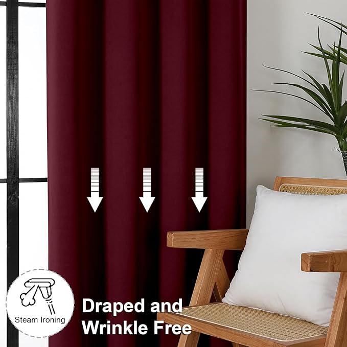 Simplebrand Ava Burgundy Blackout Curtains, 2 Panels Set, 40"W x 72"L, Bedroom & Outdoor, 100% Polyester, Unlined, Pinch Pleat Top, Rod Pocket Hanging