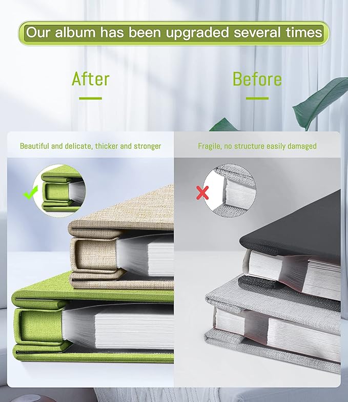 popotop Photo Album Self Adhesive with Picture Display Window,40 Pages DIY Scrapbooking Supplies Kit for 4x6 10x12 Picture,Linen Cover Memory Book for Baby Wedding, with Scraper and Metallic Pen