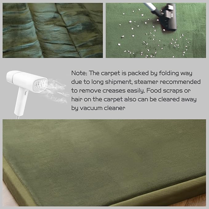 MAXYOYO Coral Velvet Area Rug, Thick Japanese Tatami Mat Living Room Carpet with Non-Slip Backing, Large Solid Color Mat for Bedroom Dormitory Yoga, Olive Green, 78 by 118 inch