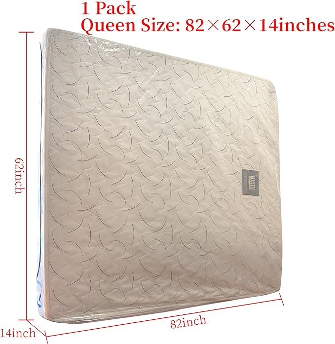 Queen Mattress Bag for Moving and Storage Cover -5 Mil Zipper Plastic Waterproof Mattress Storage Bag,82x62x14 inches,1 Pack