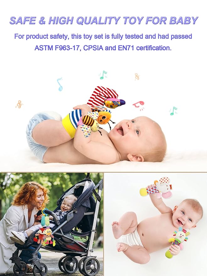 Wrist Rattles Foot Finder Rattle Sock Baby Toy, Hanging Rattle Toy, Hand Bracelet Rattle, Feet Leg Ankle Socks, Activity Rattle Present Gift for Newborn Infant Babies Boy Girl-12pcs A