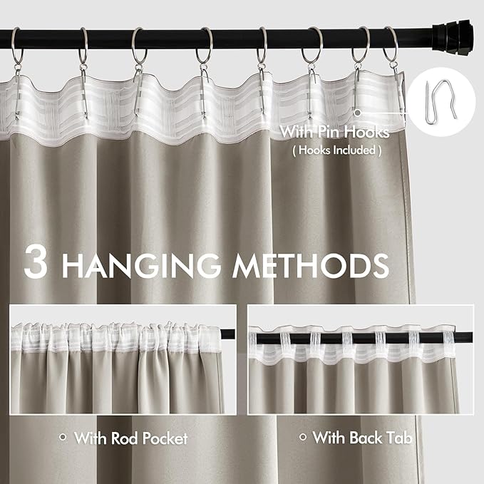 MIULEE Stone Back Tab Blackout Curtains 84 Inch Length 2 Panels Set for Living Room Bedroom Privacy, Rod Pocket/Pinch Pleat Thermal Insulated Room Darkening Pleated Light Blocking Drapes