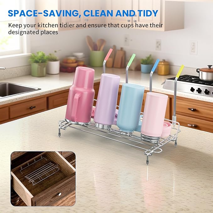 Bottle Drying Rack Stainless Steel Fold Water Bottle Drying Rack Organizer with Straw Holder for Baby Bottles,Cups, Mugs and Glass, Sports Bottles Dryer Countertop