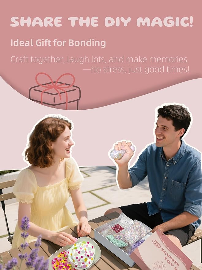 DIY Stress Ball Making Kit - 10 TPR Skins, 13 Fillers, 14 oz Slime, 7 oz Clay, Create ASMR Anxiety Relief Toys, Handmade Squishy Stress Balls, Unique Self-Care Gifts for Women, Crunchy and Relaxing