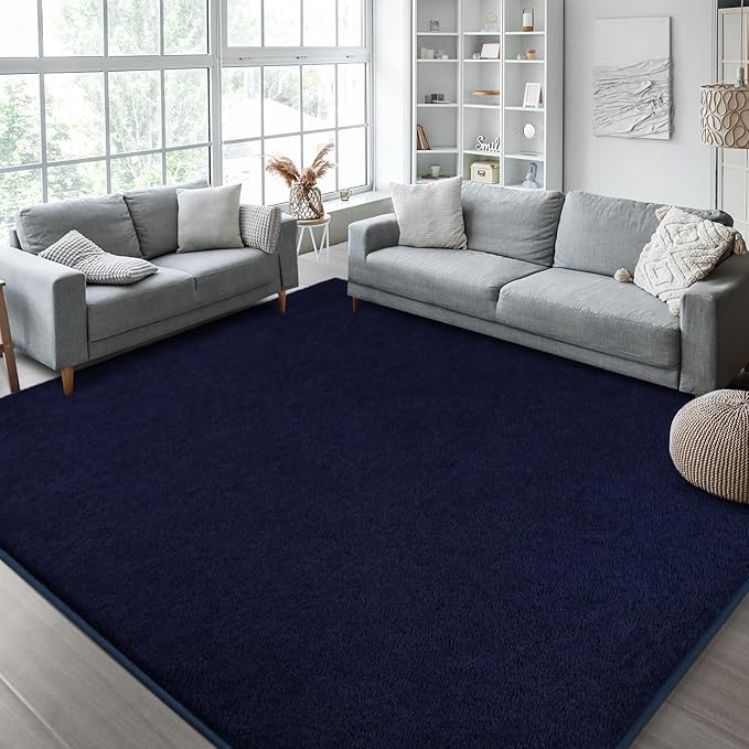 Kimicole 6x9 Washable Area Rugs for Living Room Bedroom, Large Low Pile Ulta-Thin Solid Color Rug, Non-Slip Soft Fluffy Carpet for Nursery Kids Room Dorm Room Home Decor (Navy Blue)