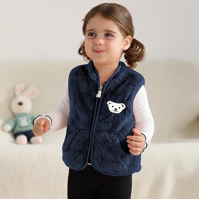 Baby Boys Girls Fleece Vest Zip Up Cute Bear Jackets Fuzzy Fall Winter Warm Clothes Newborn Outwear for Toddler Infant