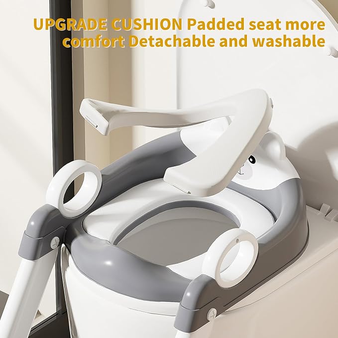 Potty Training Seat,Non Slip Foldable Toilet Training Seat with Soft Cushion, Comfortable HandlesUpgrade Toddler Toilet Seat for Kids Boys Girls,Potty Training Toilet Seat with Step Stool Ladder,