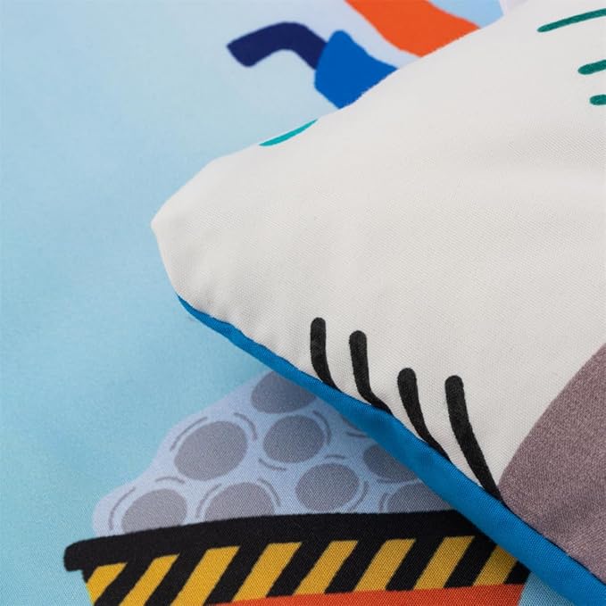 NTBED 4 Pieces Construction Truck Toddler Bedding Set for Baby Boys, Cartoon Vehicles Excavator Cars Printed, Includes Comforter, Flat Sheet, Fitted Sheet and Pillowcase,Sky Blue