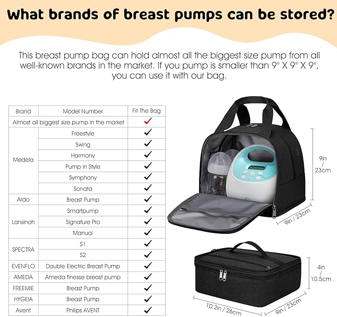 Pump Bag for Spectra S1 S2, Wearable Breast Pump Bags with Ice Pack, Pumping Bag with Waterproof Mat for Pump Accessories, Insulated Bottle Bags for Work Travel and Family, Black