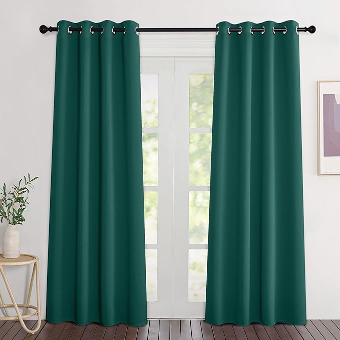 NICETOWN Blackout Hunter Green Curtains 84 inches Long, Grommet Room Darkening Thermal Insulated Sound Dampening Window Treatments for Bedroom/Home Office, 2 Panels, W46 x L84