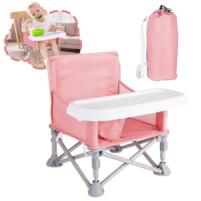 Portable Booster Seat, Toddler Baby Seat with Tray for Dining Table Compact Floor Chair for Camping Lawn Beach Babies Travel 6-36 Months