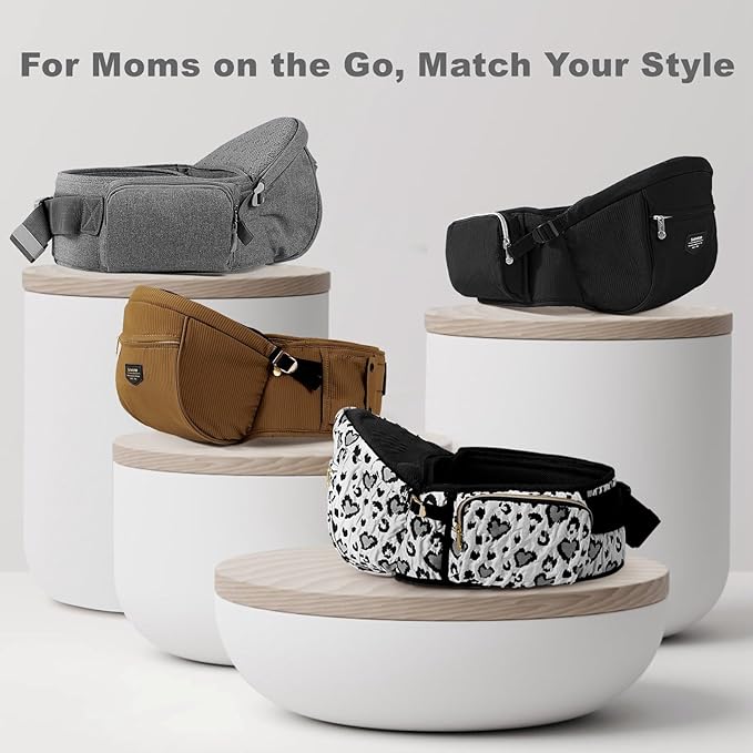 SUNVENO Baby Hip Carrier with Hip Seat, CPC-Certified, Ergonomic Infant Carrier for Newborns & Toddlers up to 45 lbs, Adjustable Waistband, Multiple Pockets, All-Season, Brown