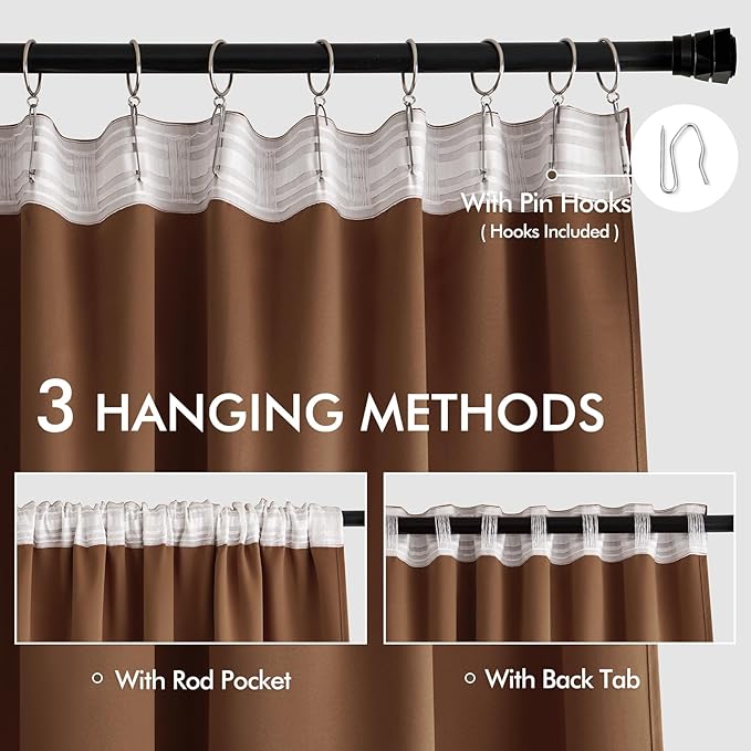 MIULEE Back Tab Blackout Curtains 120 Inch Long 2 Panels Set for Living Room Bedroom, Rod Pocket/Pinch Pleated Extra Long Thermal Insulated Room Darkening Light Blocking 10FT Drapes, Cappuccino Brown
