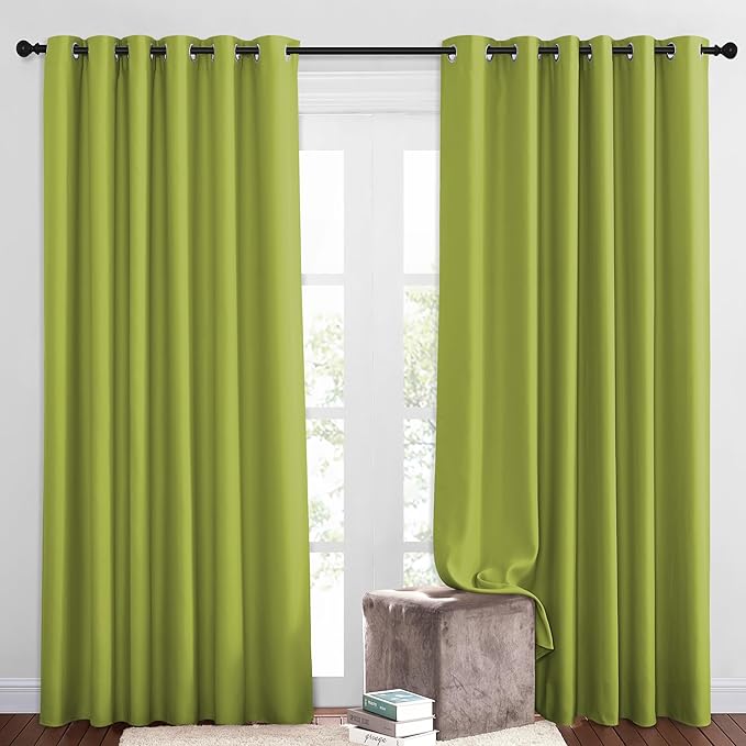 NICETOWN Bedroom Room Darkening Curtains and Drapes - Window Treatment Thermal Insulated Solid Grommet Room Darkening Draperies for Bedroom/Living Room (Fresh Green, Set of 2, 80 by 84 Inch)