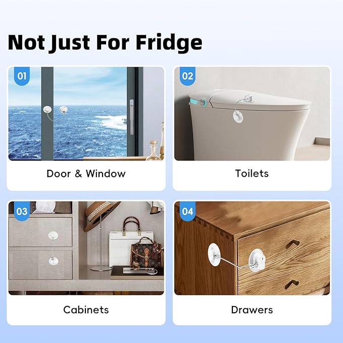 2 Pack Refrigerator Lock with Sticky Adhesive Pads, Child Proof Refrigerator/Fridge/Freezer Door Lock for Toddlers and Kids, Baby Safety Locks for RV Refrigerator, Cabinets and Drawers, Oven (Patent)