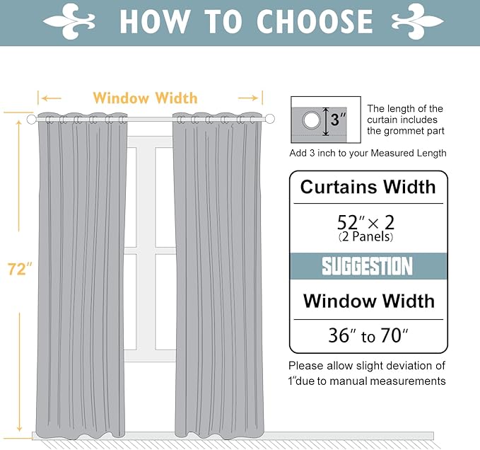 ChrisDowa 100% Blackout Curtains for Bedroom with Black Liner, 2 Thick Layers Total Blackout Thermal Insulated Grommet Window Curtains 2 Panels Set (Grey, 52 x 72 Inch)