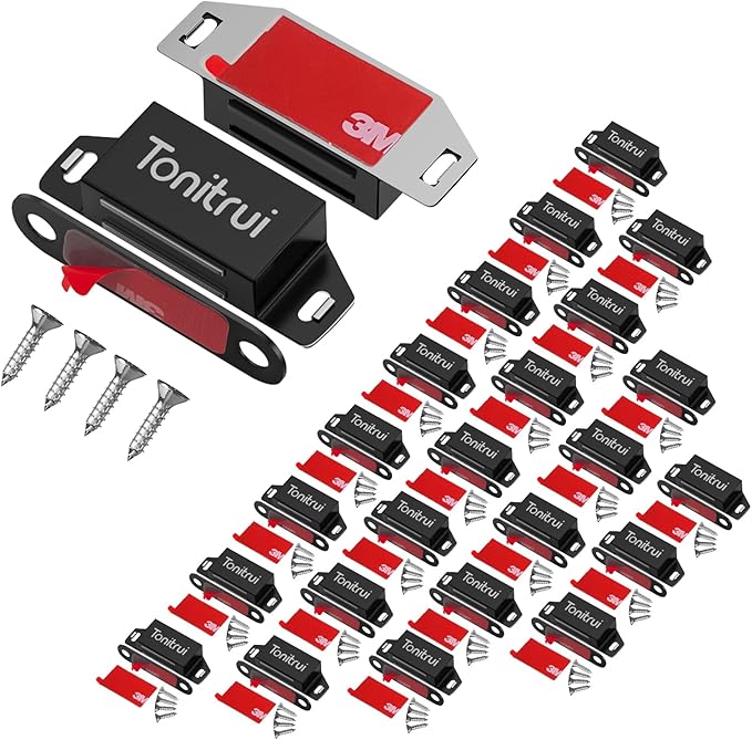 Cabinet Door Magnet, Flat Bottom Cabinet Magnetic Catch with Adhesive, Easy to Install,Only Takes 1 Minute,35lb Magnetic Cabinet Door Drawer Latch(Black, 20Pack)