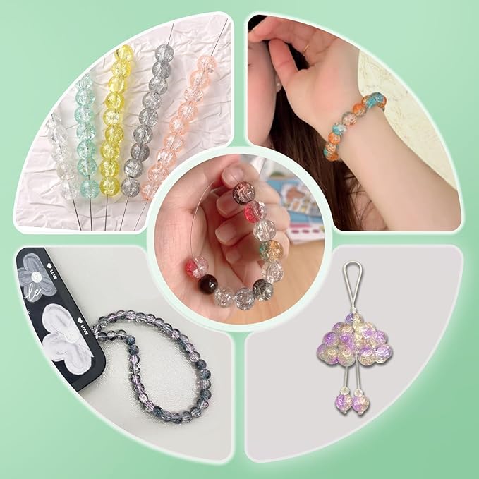 JULIMAIDONG 8mm Glass for Bracelets, 24 Colors Round Crystal Glass Bracelet Making Kit for Jewelry Making Kits Bead DIY Crafts with Spacer Charms Accessories (8MM, 24 Crackle Color)