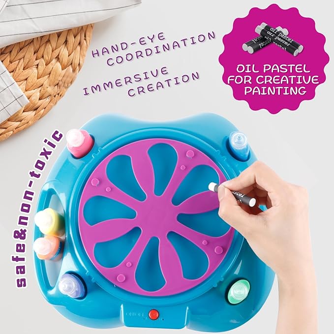 Spin Art Machine Variable Speed, Battery Operated Spinner - Paint Spinner with Splatter Guard, Washable Paint, Spin Art Kit, Art Design Card, Stem Toys, Kid Arts and Crafts, Girls Boys