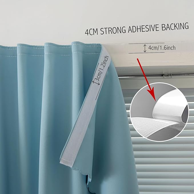 Self Adhesive Curtains, Black Out Shade for Window, Blackout Fabric Temporary Window Coverings Easy to Hang Curtains No Rod Needed, Use for Bedroom, Room, Kitchen, 35" W X 79" L, Lake Blue, 1 Panel