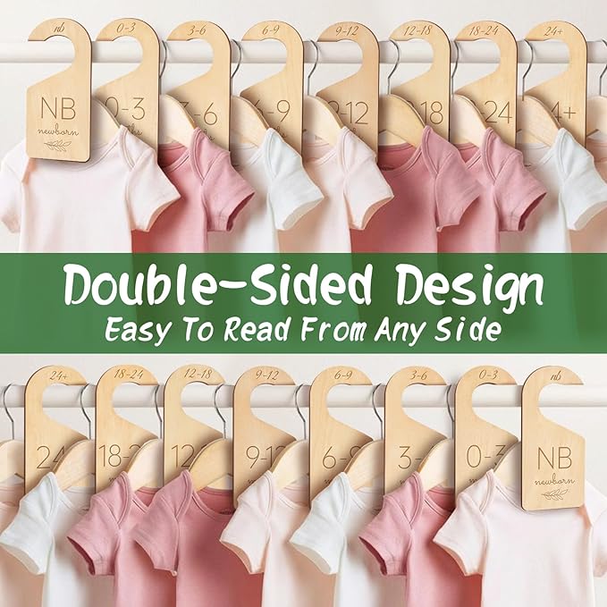 Wooden Baby Closet Dividers - 8 Pcs Double-Sided Design for Newborn Nursery Room Wardrobe Storage by Months Size - Perfect Toddler Clothes Organizer