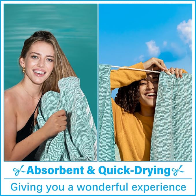 Oversized Turkish Beach Towel Blanket XXL Cotton Sandproof Towels Boho Woven Extra Large Big Sand Free Giant Throw Thick Blankets Huge Quilt XL Picnic Camping Necessities Cloud For Adult Gifts Teal