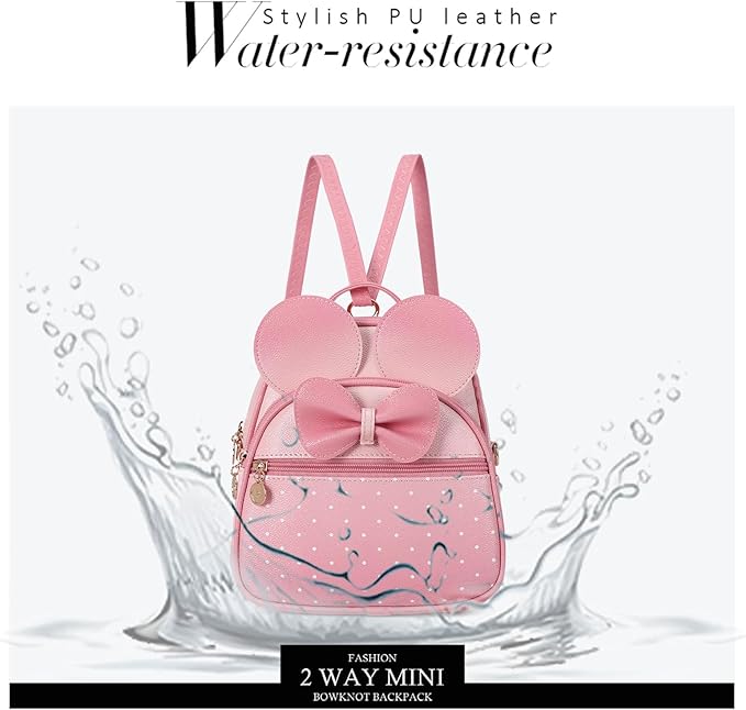 KL928 Girls Bowknot Polka Dot Cute Mini Backpack Small Daypacks Convertible Shoulder Bag Purse for Women