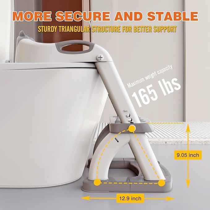 SKYROKU Potty Training Toilet, New Sector-Shape Stabilized Base two in one Toddler Toilet Seat with Splash Guard, Anti Slip Pad, and Step Stool Enamel Grey