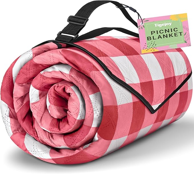 TigeJoy Extra Large Picnic Blanket Waterproof Foldable 80''x80'', Outdoor Picnic Mat Beach Blanket Sandproof for Park, Grass, Travel, Hiking, Camping Essentials, Gingham Picnic Blanket
