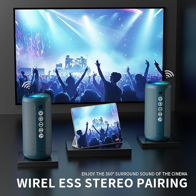 Ortizan Portable Bluetooth Speaker: IPX7 Waterproof, 24W Loud Sound, Deep Bass, Bluetooth 5.3, LED Lights, Wireless Stereo Pairing, 30H Playtime, for Home/Outdoor/Party/Beach, Birthday Gift (Blue)