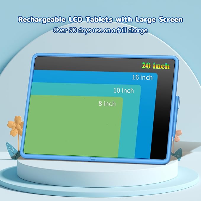 20 Inch LCD Writing Tablet for Kids, Rechargeable Large Kids Drawing Pad, Mess Free Drawing Tablet, Doodle Board, Educational & Learning Drawing Toys for Boys and Girls Aged 3+ Years Old Birthday Gift