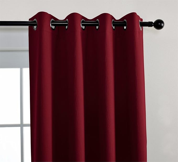 MIUCO Room Darkening Textured Grommet Thermal Insulated Blackout Curtains for Bedroom 2 Panels 52x95 Inch Burgundy
