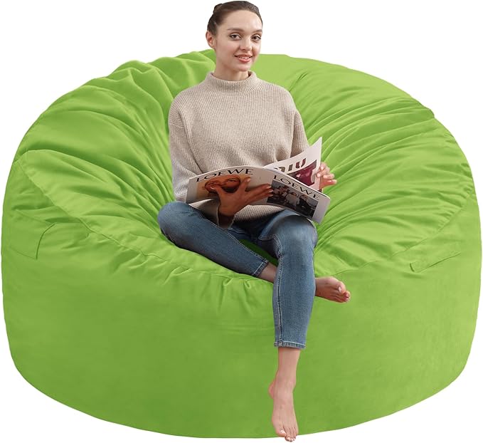 6FT Bean Bag Chair, Large Bean Bag Chairs with Memory Foam Filled, Fluffy Beanbag Sofa with Dutch Velvet Cover, Round BeanBag Chairs for Living Room, Playroom - Lime