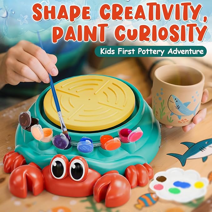Lehoo Castle Pottery Wheel for Kids, Complete Pottery Arts and Crafts for Kids Ages 8-12 with Air Dry Clay Painting Kit Sculpting Tools, Art Supplies for Girls Boy Birthday Gift for Ages 6+