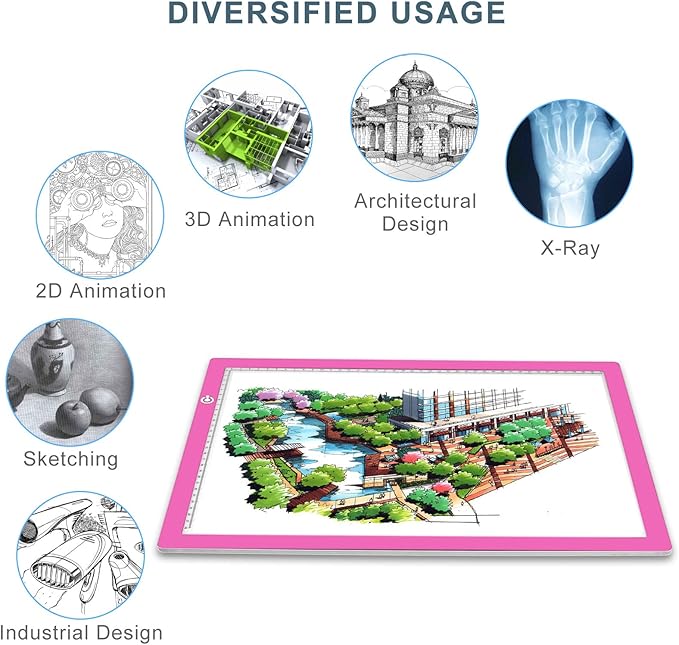 LitEnergy A3 LED Copy Board Light Tracing Box, Ultra-Thin Adjustable USB Power Artcraft LED Trace Light Pad for Tattoo Drawing, Streaming, Sketching, Animation, Stenciling (Pink)