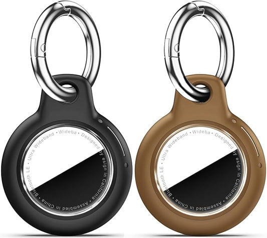 Upgrade Waterproof 2 Pack Airtags Holder with Apple Airtags Keychain, Hard PC Air Tag Case, Anti-Scratch & Shock Air tag Holder, Men's Women's Keyrings & Keychains-Black+Brown