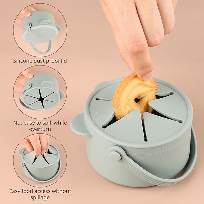 Silicone Snacks Containers for Toddlers, Baby Food Catcher Spill Proof, Kid Snacks Holder with DustProof Lid, 2 Pack Dishwasher Safe (Blush/Mauve)