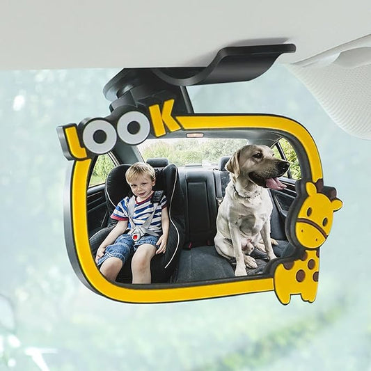 Universal Car Interior Rearview Baby Mirror Wide Angle Convex Mirror Clip-on mirrors for Viewing Rear Passengers(giraffe)