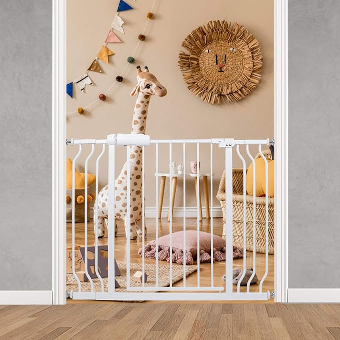 Wide Baby Gate for Stairs, Doorways, Hallways - Pressure Mounted - Walk Through - Dogs & Kids Gates - 38.5 to 43.5 Inch Wide