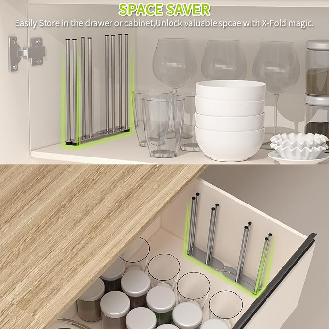 Reusable Bag & Bottle Drying Rack, Baby Bottle Drying Rack, Collapsible Cup Drying Rack for Glass, Mugs -Stainless Steel Countertop Organizer